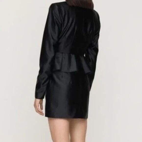 Rotate Birger Christensen Annie Black Satin Long Sleeve Peplum Mini Dress Size 8 - Picture 2 of 10